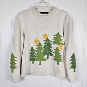 Vintage Rey Wear Sweater Hand Knit Roll Neck Christmas Winter Holiday White XL